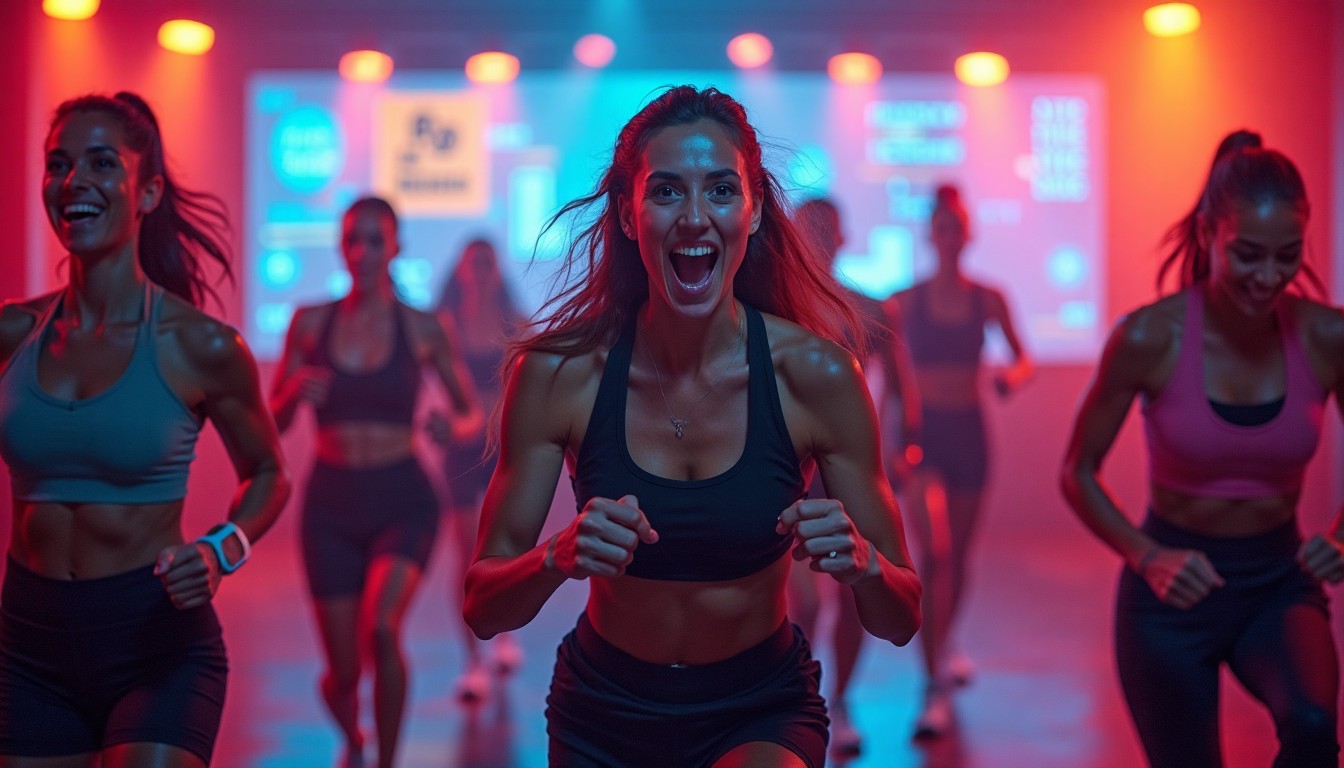 Group HIIT class with upbeat atmosphere.