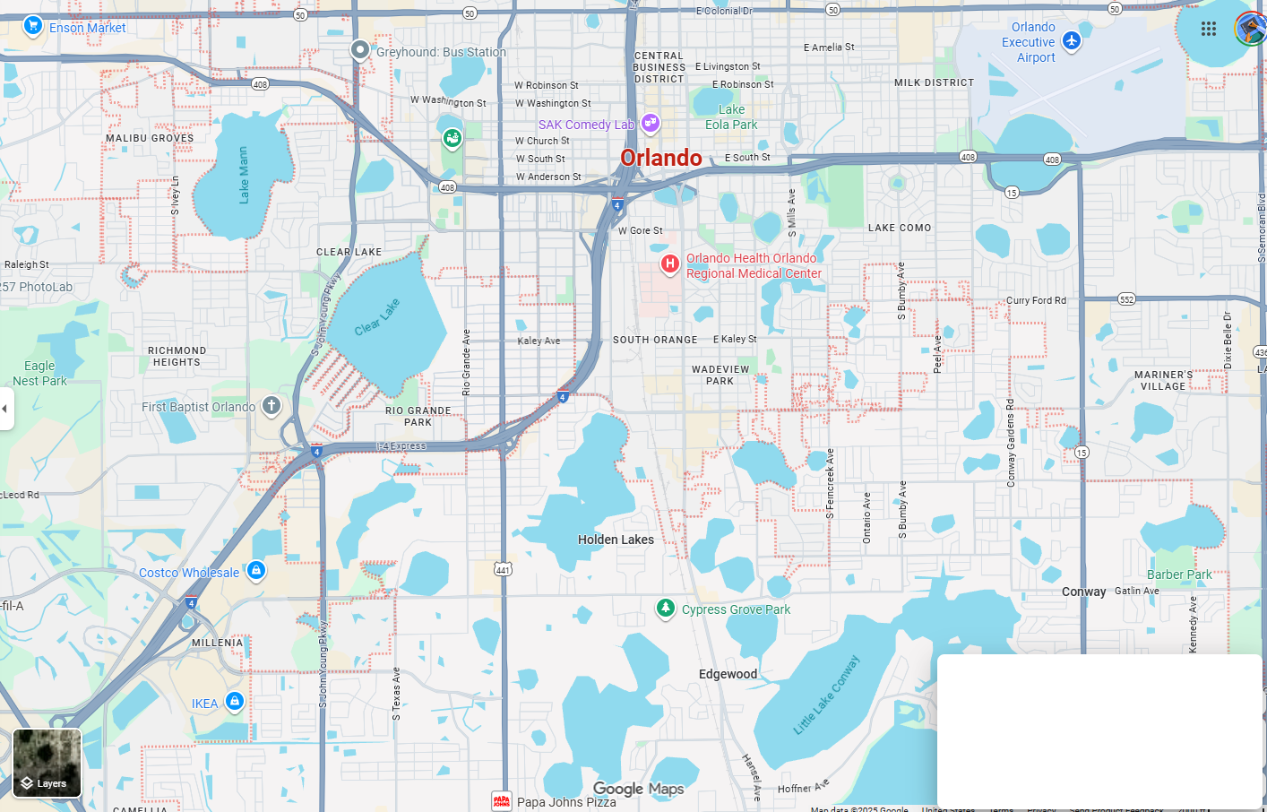 Static map mockup showing restaurant location in downtown Orlando.